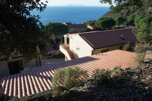 vista da terrazza esclusiva su tetto, mare e Capraia